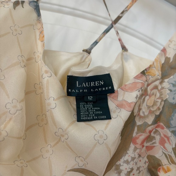 Lauren Ralph Lauren Silk Floral Midi Cream Cowl Neck Summer Sun Dress 12 L - Picture 5 of 12